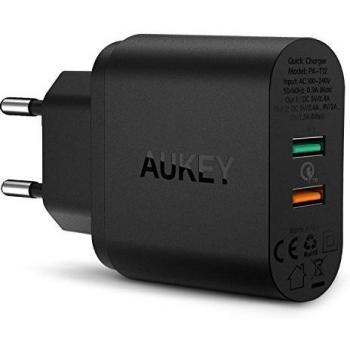 AUKEY Quick Charge 2.0 Cargador de Pared Dual Puerto USB Enchufe Europeo con Tecnología AiPower para iPhone, iPad, Samsung Galaxy S7, HTC, LG, Motorola, etc + Cable Micro USB