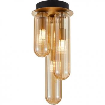 Lámpara de techo Lucande Freylin, plafón de 3 luces, color ámbar, material cristal, diámetro de 15 cm, tipo de bombilla G9