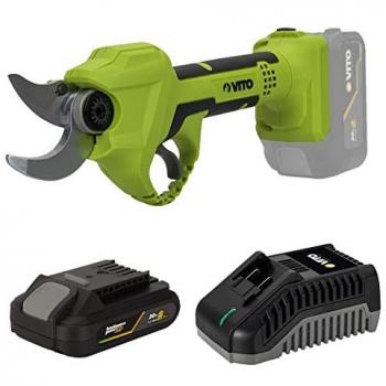 Tijeras de podar inalámbricas 20V con batería de litio 2Ah, corte Ø 30 mm, motor sin escobillas y cargador rápido VITO