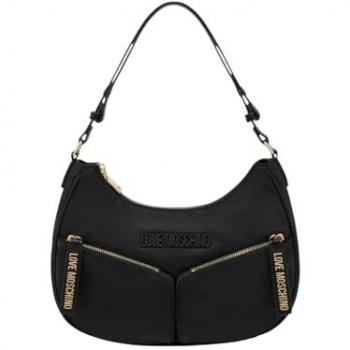 Love Moschino Stylish Black Nylon Hobo Shoulder Bag with Zip Closure