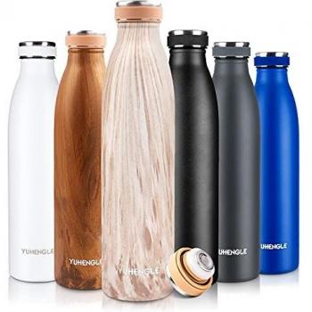750ml Botella de Agua de Acero Inoxidable, Botella Termica con Doble Aislamiento para 12 Horas de Bebida Caliente y 24 Horas Sin BPA para Deporte, Oficina, Yoga, Ciclismo