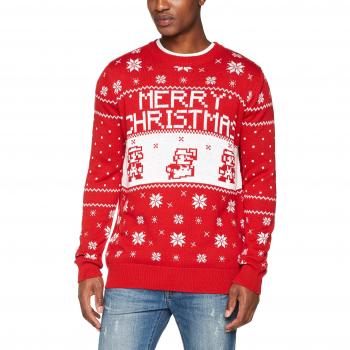 Nintendo Knitted Pixel Mario Merry Christmas Sweater, Jersey para Hombre, Red, XX-Large