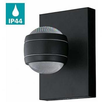 Luz LED de pared exterior Sesimba, 2 llamas, IP44, acero y plástico negro, con leuchtmittel incluido
