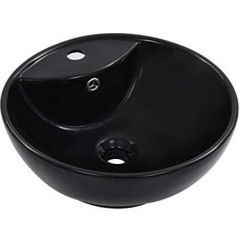 vidaXL Lavabo con Rebosadero Baño Servicio Fregadero Piezas de Fontanería Bricolaje Instalación Decoración Aseo Grifería 46,5x15,5 cm Cerámica Negro