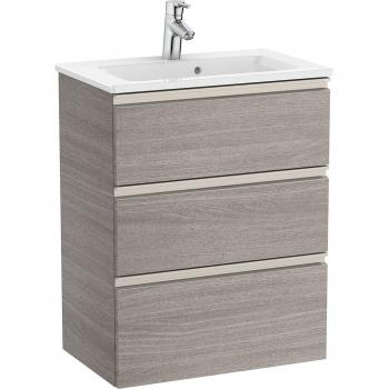 Mueble de baño compacto Roca The Gap con 3 cajones y lavabo, color Roble City texturizado, medidas 605 x 380 x 759 mm