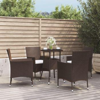 5-Piece Brown Poly Rattan Garden Bistro Set with Cushions