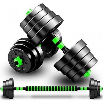 BCBIG Mancuernas ajustables Set 2 en 1 con Pesas Barra De Dumbbell con Recta Barras para Gimnasio Casa Ejercicio Fitness Desmontable musculacion en casa Kit,Verde,10kg