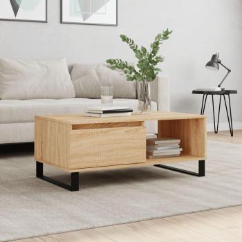 Mesa de centro madera contrachapada 90x50x36,5 cm en Blanco, Negro y Roble Sonoma - Mesita de Salón o Comedor o Auxiliar Mesa de Café Meuble Salón