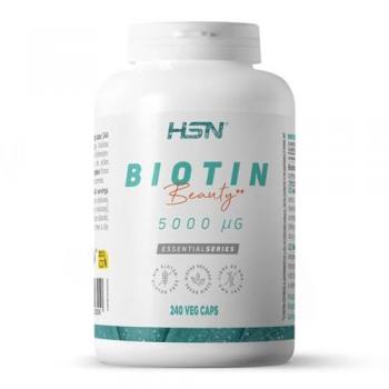 Biotina 5000 MCG de HSN | 240 Cápsulas Vegetales en Forma de D-Biotina | Vitamina para el Cabello, Uñas y Piel para el Crecimiento + Fortalecimiento + Ev
