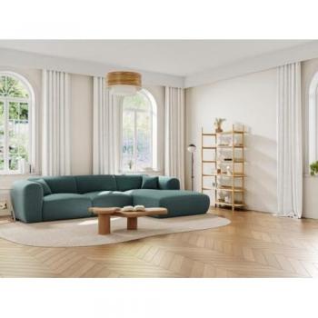 Sofá rinconera derecho de tela jaspeada azul POGNI - 5 plazas - Diseño elegante