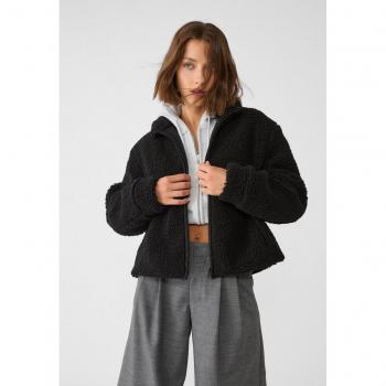 Stradivarius Black Faux Shearling Zip-Up Jacket XS