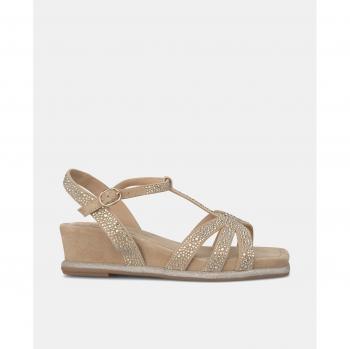 Sandalias de cuña de mujer en camel de piel sintética