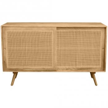 Aparador de madera maciza de mango y ratán con 2 puertas correderas 135 cm ACANGE
