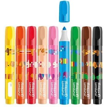 Pelikan 814553 - Marcadores de la serie Combino, cuerpo compacto y punta de fieltro, paquete de 9 colores brillantes