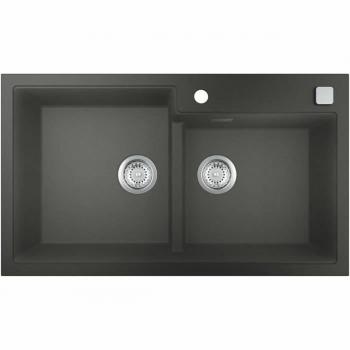 Fregadero de Dos Senos Grohe K500 con acabado en acero inoxidable, dimensiones 860 x 500 mm, instalación bajo encimera, incluye rejilla y desagüe, diseño moderno y funcional
