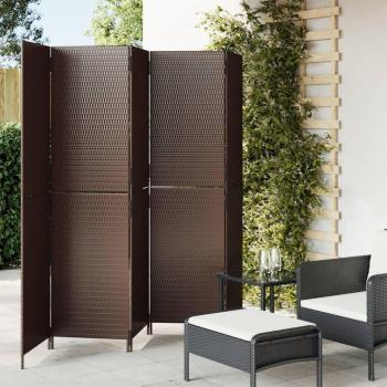 Biombo divisor de habitaciones de 5 paneles en Polyrattan marrón