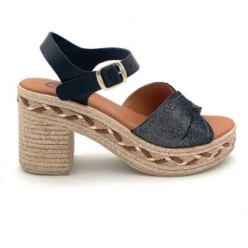 KELARA - Sandalias de tacón ancho de piel para mujer con brillantina