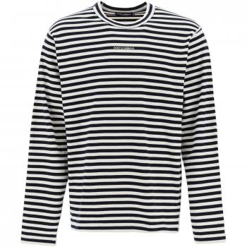 Dolce & Gabbana Long Sleeve Striped T-Shirt for Men - Size L, Multicolor, White