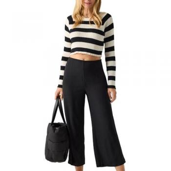 Pantalón Ancho de Crepé de Punto Negro Ysabel Mora