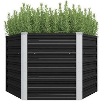 vidaXL Arriate Exterior Grande Macetero Huerto Urbano Maceta XXL Mesa Cultivo Hexagonal Verduras Plantas Flores Acero Galvanizado Gris 129x129x77 cm