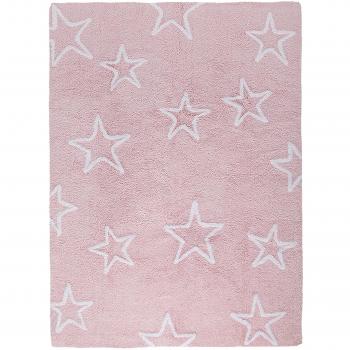 Happy Decor Kids -Alfombra Lavable Stars 100% Algodón Natural -Rosa- 160x120 cm