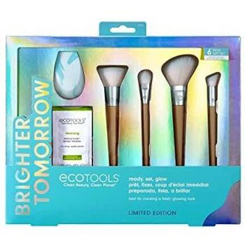 Kit de Maquillaje Ecotools: Ready, Set, Glow - Edición Limitada HOLIDAYS con 4 Brochas para Rostro, Esponja Aplicadora y Gel Limpiador