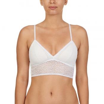 DKNY Modern Lace Racerback Longline Bralette - White Nylon Large Women's Bra
