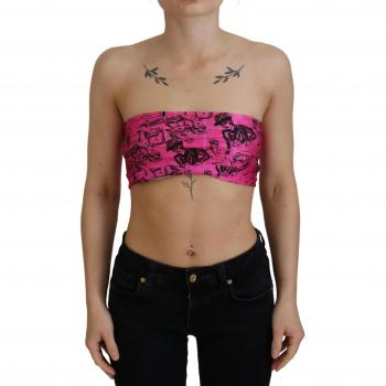 Pink Newspaper Print Bra Cropped Blouse