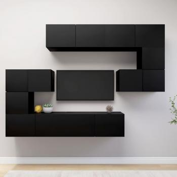 Juego de muebles para TV de 8 piezas en madera negra multicapa