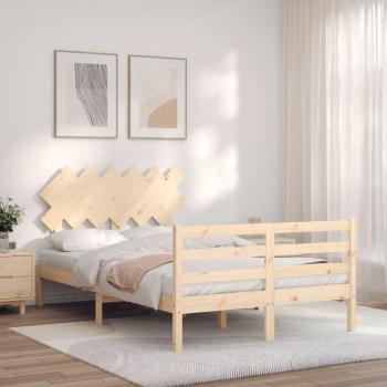Cama de matrimonio con cabecero doble pequeño en madera maciza color marrón Vidaxl