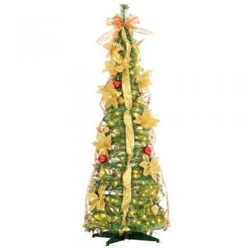 HOMCOM Árbol de Navidad Artificial Plegable 150 cm con Luces LED y Adornos Pre-instalados para Interior Verde