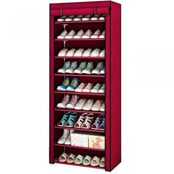 Armario Zapatero de Tela Granate con Puertas de Cremallera 160x60x30cm - Capacidad para 27 pares, Organización Sencilla y Fácil Limpieza