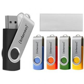 Memoria USB Intenso Office Line 5 Unidades 64GB USB A 3.2 hasta 70 MB/s Multicolor con Soporte de Metal y Etiquetas