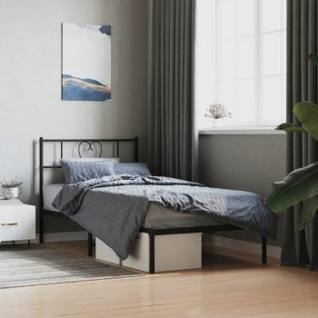 Estructura de cama metálica con cabecero negro 100x200 cm sin colchón
