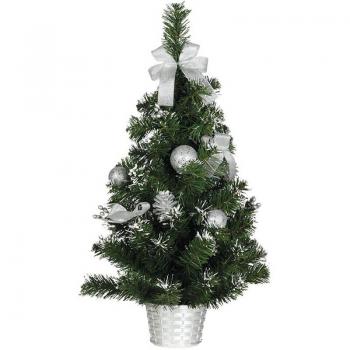Árbol de Navidad Decorado Plata Nevado de 60 cm con Maceta