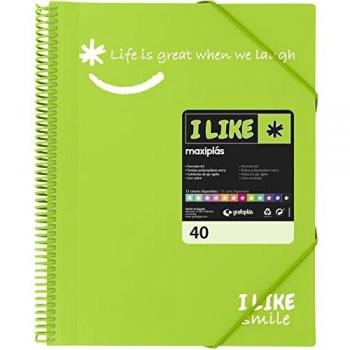 Grafoplás 39224021. Carpeta de Fundas, A4, Espiral, 40 Fundas, Verde, Polipropileno, I Like Smile