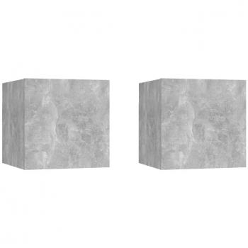 Mesitas de noche 2 uds aglomerado gris hormigón 30,5x30x30 cm