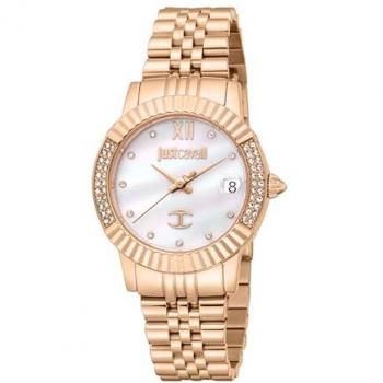Just Cavalli Glam Chic Women's Analog Watch - JC1L199M0045, Rose Gold Strap, Antique White Mother of Pearl Dial