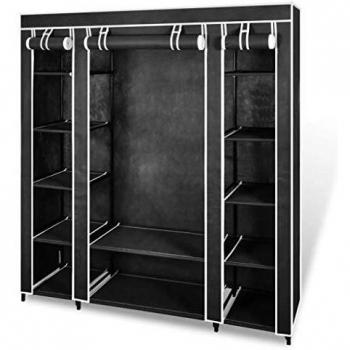 vidaXL Fabric Wardrobe with Compartments and Rods 45x150x176 cm Black
