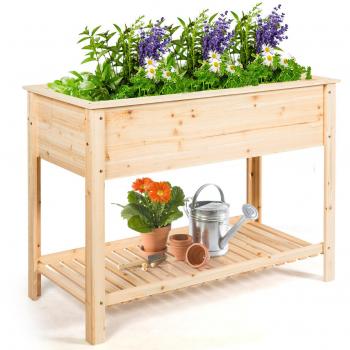 Maceta Elevada de Madera de Jardín con Repisa para Plantas, Verduras y Flores - Dimensiones: 92 x 41 x 81 cm, Color Natural