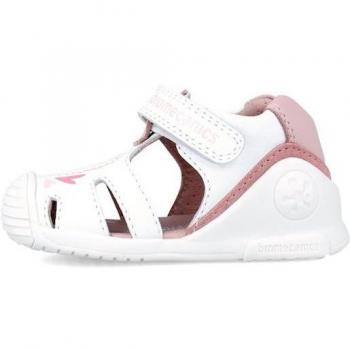 Sandalia cerrada de piel para niña Biomecanics 242101 - Blanco con estampado de corazones