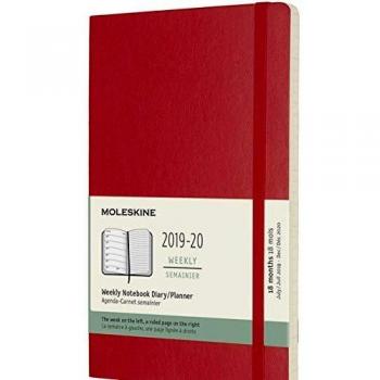 Moleskine 18 Months Agenda Weekly 2019/2020, Academic Diary with Soft Cover and Elastic Closure, Scarlet Red Colour, Large 13 x 21 cm, 208 Pages