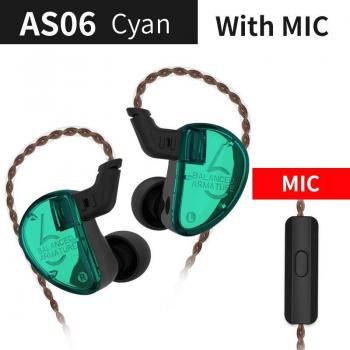 Auriculares KZ AS06 con 3 Drivers de Armadura Balanceada, Monitoreo In Ear HIFI con Graves Potentes y Cancelación de Ruido, Cable de 2 Pines