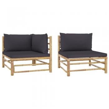 VidaXL Set de muebles de jardín 2 piezas bambú y cojines gris oscuro