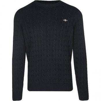 Suéter de Algodón Trenzado Gant con Bordado de Logo, Azul Noche, Talla XXL