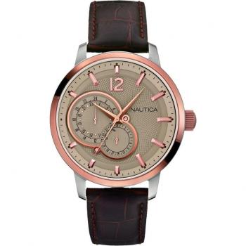 Reloj Nautica Hombre A16649G 44mm de Cuero y Acero Inoxidable Resistente Al Agua