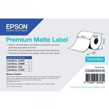 Epson Premium Matte Label - Continuous Roll, 76mm x 35m, 163 g/m²