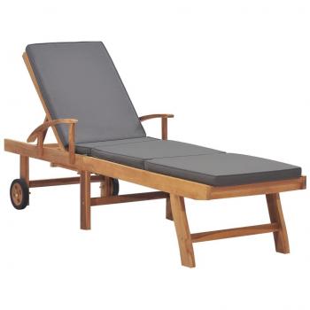 Tumbona con cojín de madera maciza de teca gris oscuro