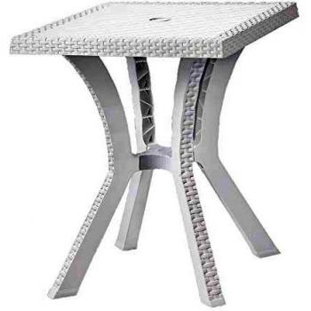 Mesa de Jardín Cuadrada de Resina Efecto Rattan Blanca 60x60 cm