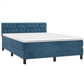 Cama box spring colchón y LED terciopelo azul oscuro 140x200 cm